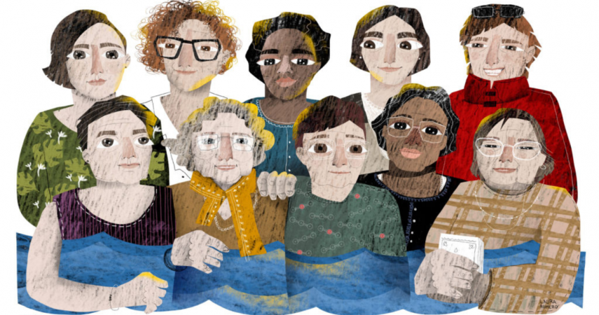 Varias mulleres da ciencia ilustradas por LAura Romero. Na parte superior pode lerseLanternas da Ciencia. Debaixo, logos do 11F, CSIC, e IIM.