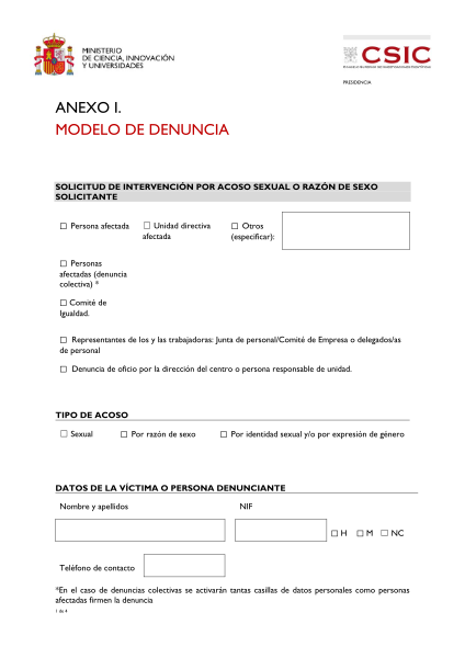 Csic Anexo I Modelo Denuncia