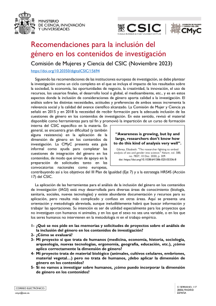 Recomendaciones Para La Inclusion Del Genero En Los Contenidos De Investigacion (arrastrado)