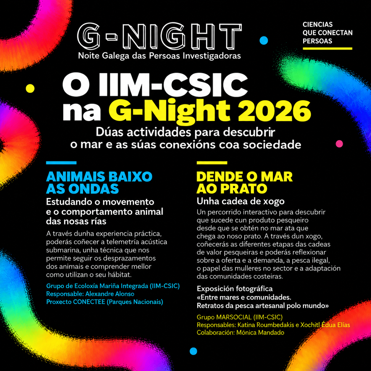 O IIM-CSIC achega á G-Night 2026 dúas actividades para descubrir o mar e as súas conexións coa sociedade