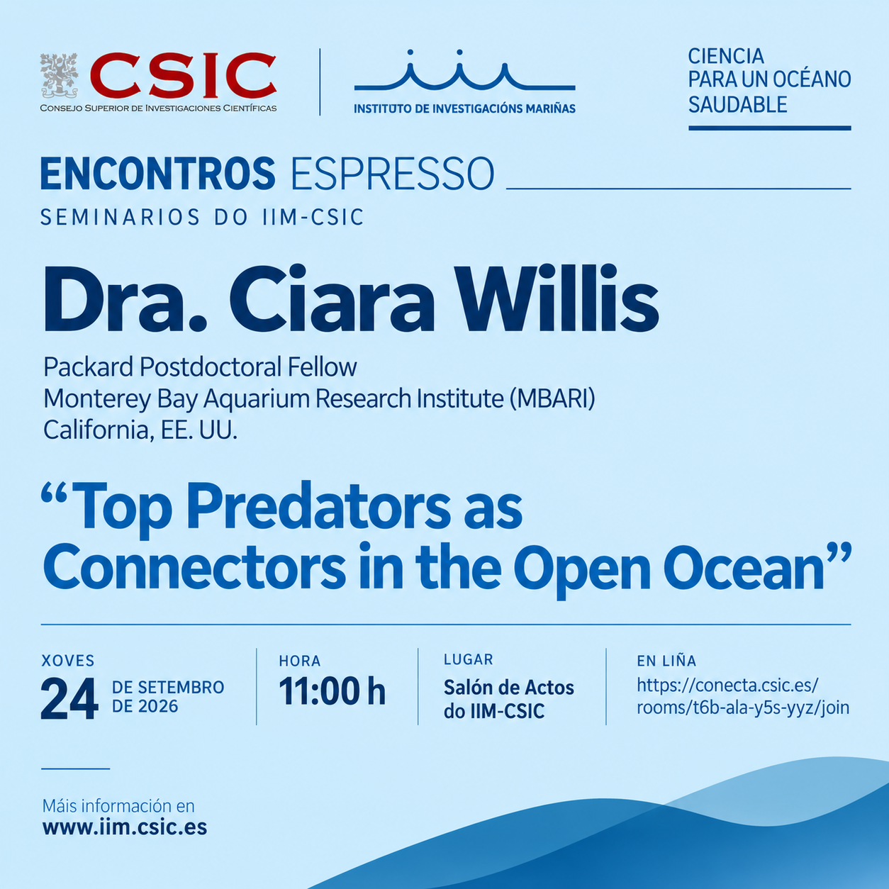 Encontros Espresso | Dra. Ciara Willis: «Top Predators as Connectors in the Open Ocean».